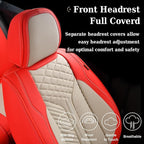Coverado Leather Car Seat Covers Full Set, 5 Seats Seat Covers for Cars, Waterproof Car Seat Cushions, Front and Rear Seat Protectors Universal Fit Most Vehicles (Red&Beige) - Image 7