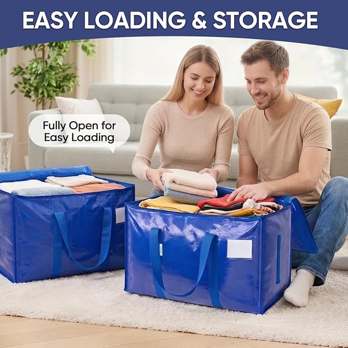 TICONN 16 Pack Extra Large Moving Bags Heavy Duty with Zippers & Carrying Handles, Durable Storage Bags Moving Boxes for Closet Organizers and Storage (16 Pack, Navy) - Image 2