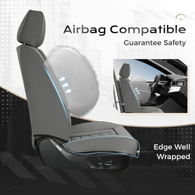 Coverado Car Seat Covers, Front Covers for Cars, Car Seat Cover Front Seats, Automotive Seat Cover, Waterproof, Leather Car Seat Cushion, Universal Interior Covers Seat Protectors for Most Cars - Image 3