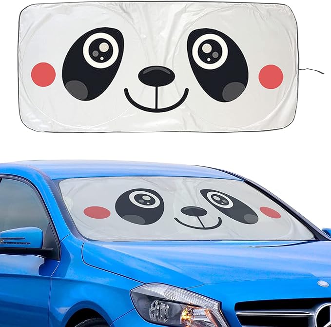 Car Windshield Sunshade, KANCOKIT Cartoon Pattern Auto Sun Shade Foldable for Front Window Sun Visor Protector UV Ray Reflector Keep Vehicle Cool Protect Kids Baby & Pets (59" x 33.5") (Panda) by Provideserviceforyorcar