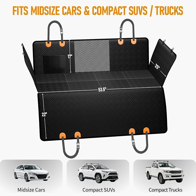 Dog Car Seat Cover for Back Seat, Hard Bottom Back Seat Extender for Dog | Back Seat Pet Cover for Dogs - Supports 400lbs, Waterproof Heavy Duty Scratch Proof, Dog Hammock for Midsize Cars/SUVs - Image 3