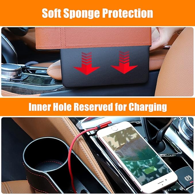 Car Seat Gap Filler Organizer Between Front seat car Organizer and Storage Box, Auto Premium PU Leather Console with Cup Holder, Car Pocket for Interior Essentials (for Passenger Side) - Image 4