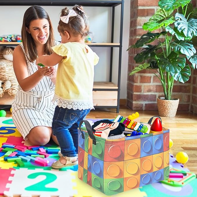 FXOLCSHE Building brick Basket,Building block book storage box,Laundry hamper,Waterproof foldable Kid's laundry basket,Shelf box,Baby Room decor(Building block) - Image 3
