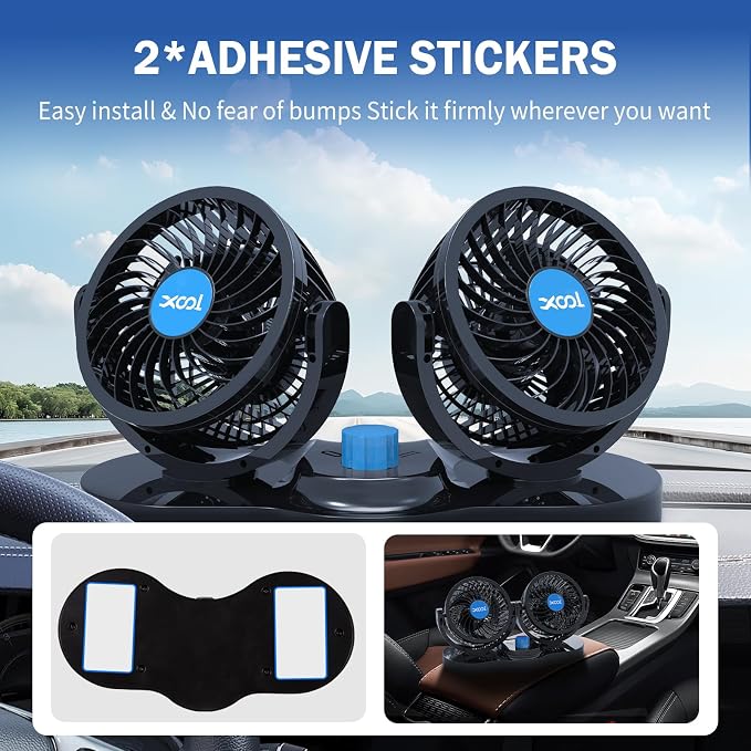 XOOL Car Fan 12V Portable Auto Cooling Fan with Cigarette Lighter Plug, 360° Rotatable High Power Vehicle Fan for Truck SUV RV - Image 5