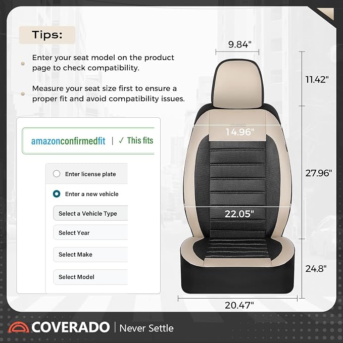 Coverado Car Seat Covers Full Set, Luxury Leather Car Seat Covers, Automotive Front and Rear Mesh Seat Covers, Full Set 5 Seats, Black Beige Seat Covers for SUV Sedan Truck - Image 7