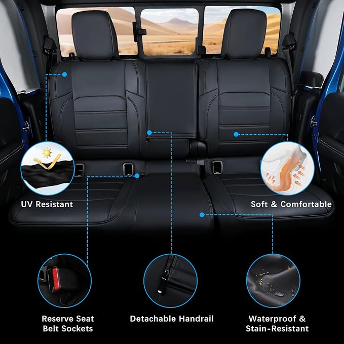 Custom Fit Car Seat Covers Full Set for 2020-2026 Jeep Gladiator | Premium Faux Leather, Waterproof, Scratch Resistant, Airbag Compatible, Not for Front Power Seats - Image 4