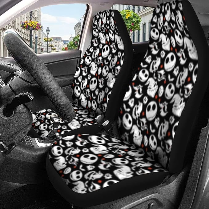 GENANY Skull Car Seat Covers Set of 2, Horror Breathable Front Seat Covers for Truck Sedan SUV, Spooky Car Accessories, Horror Gift for Women Men - Image 3