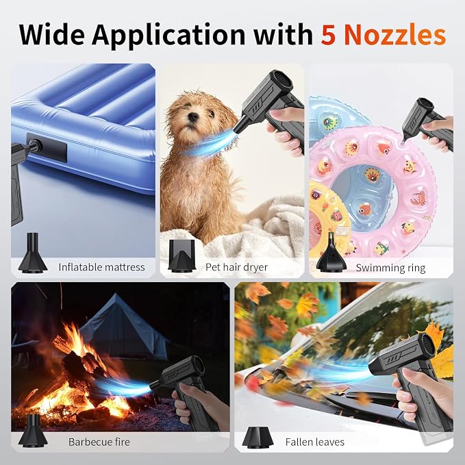 Compressed Air Duster,130000RPM Super Power Cordless Air Duster,Rechargeable Brushless Blower,3 Gear Adjustable Blower with LED Light,Dust Remover for Computer/House/Outdoor/Car - Image 5