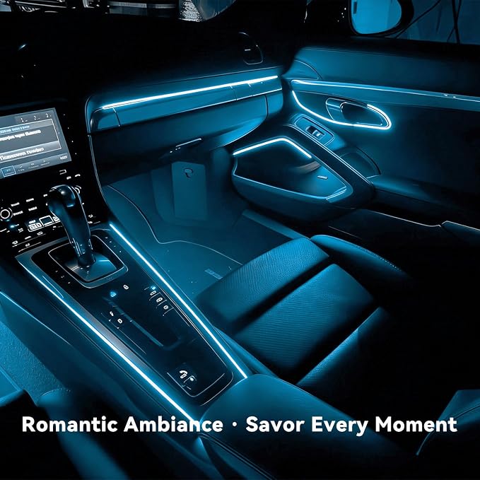EL Wire Interior Car LED Strip Lights, 16.5FT 5V EL Wire Strip Neon Glowing Strobing Light w/ 5mm Sewing Edge, USB Electroluminescent Ambient Lighting Kit for Car Inside Decoration (Ice Blue) - Image 6
