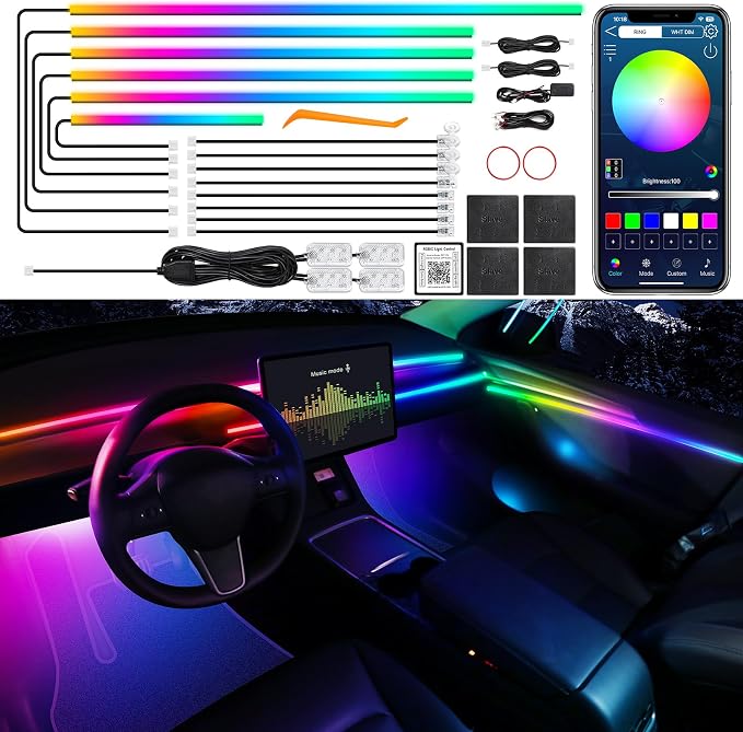 Dreamcolor Acrylic Interior Car LED Strip Light with Wireless APP, RGB 18 in 1 with 175 inches 612 LEDs Fiber Optic Strip Lights for Car, Dual Zone Music Sync Neon Car Ambient Lighting Kits - Image 2