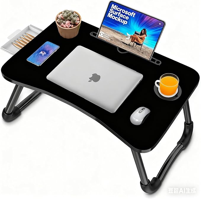 Fayquaze Laptop Desk, Portable Foldable Lap Bed Desk, Laptop Table Tray | Storage Drawer and Cup Holder, Lap Desk Lap Stand Tray Table Floor Table Serving Tray for Eating, Reading and Working - Image 8