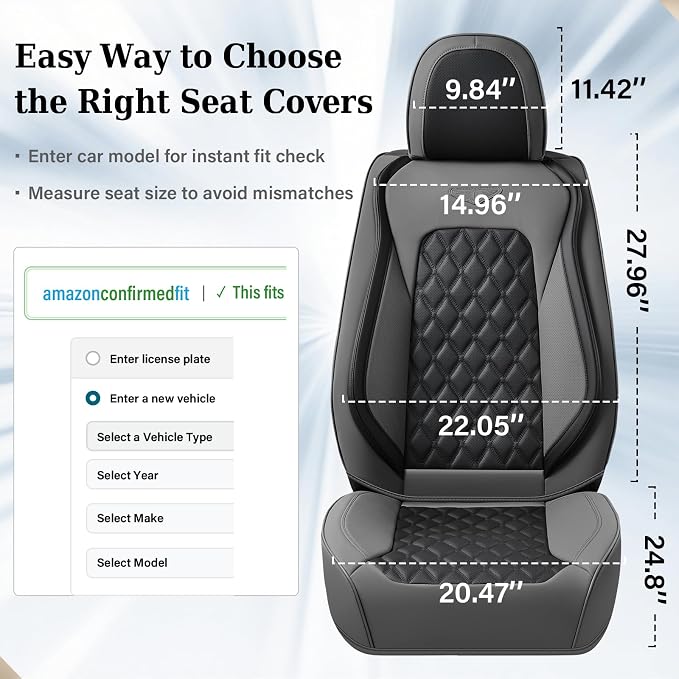 Coverado Universal Car Seat Covers Full Set, Minimalist Scratch-Resistant Waterproof Faux Leather Front & Rear Seat Protectors, Business Daily Driving – GrayBlack - Image 8