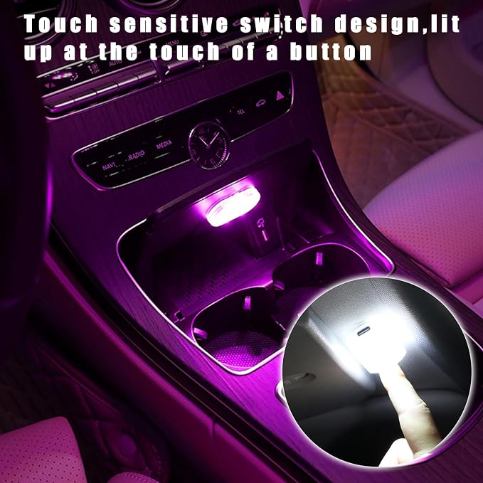 KVAEY 4 PCS Car LED Lights Interior Wireless, 7 Colors Magnetic Auto Ambient Light with 6 Bright LED Lamp Beads, Portable USB Rechargeable Vehicle Interior Led Night Light (Pink, Magnetic, 2pcs) - Image 5