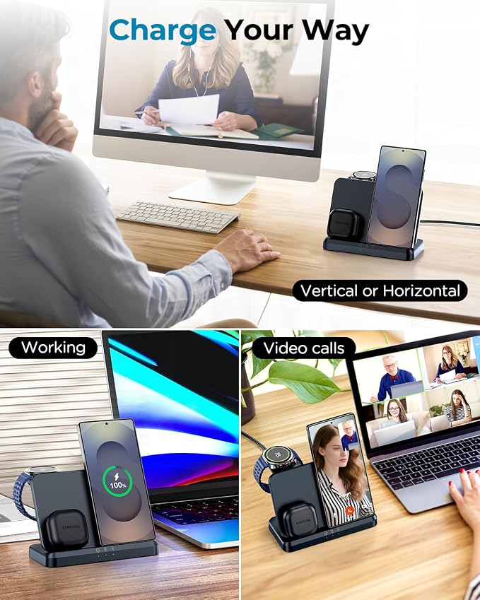 3 in 1 Wireless Charger Station for Galaxy S26 Ultra S25 S24, Foldable | Fast Charging for Z Fold Flip 7/6, Detachable Watch Charger for Galaxy Ultra 8/7/6, Compact & Portable, No Adapter, Black - Image 5