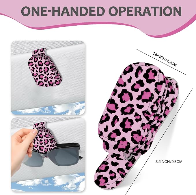 2 Pack Sunglass Holder for Car Visor, Universal Magnetic Car Sunglass Holder for Different Size Eyeglasses, Car Visor Accessories (Leopard-Pink) - Image 6