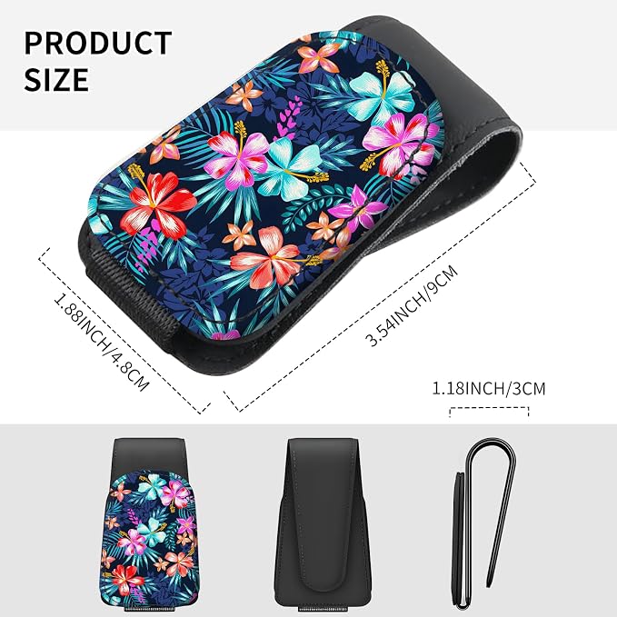 Sunglasses Holder for Car Visor, PU Leather Glasses Clip Organizer, Cute Magnetic Eyeglass Holder for Vehicle Sun Visor, Car Interior Accessory for Women & Men Tropical Neon Flowers - Image 4