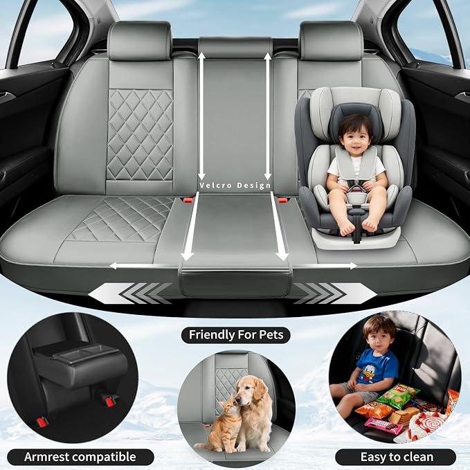 Fit Highlander Premium Leather Car Seat Covers for Toyota Highlander 2007-2025 2026 - Waterproof，Breathable，All-Weather Seat Cushion Protecto & Airbag Compatible, 2 Front Seat Gray - Image 3