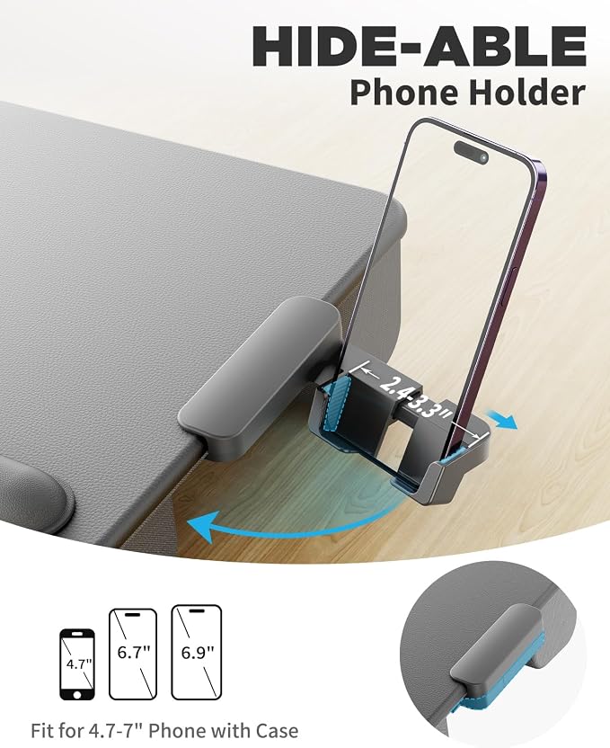 SAIJI Lap Desk with Cushion, Computer Laptop Stand, Lap Laptop Table | Built-in Drawer Storage, Phone Holder, Wrist Pad, Fits Up to 17" Laptops,Leather Surface, Lap Stand for Bed & Couch - Image 3
