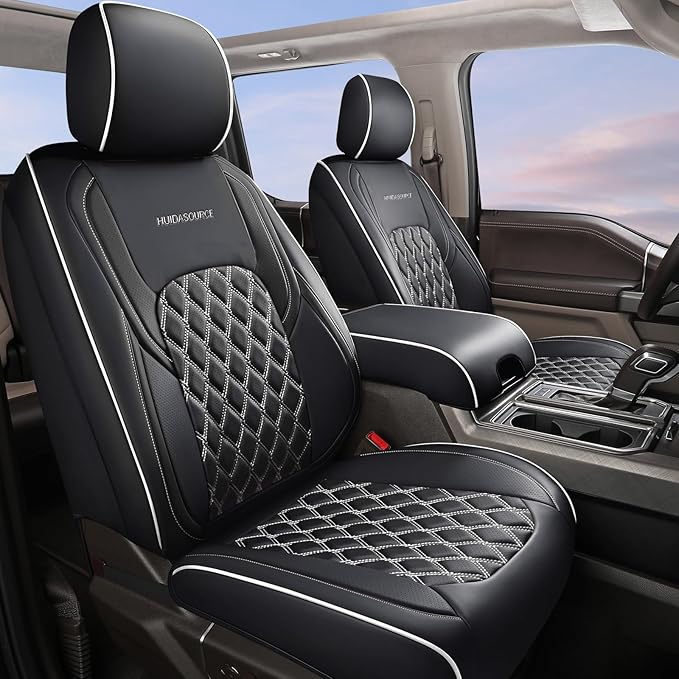 Huidasource Wrangler JL Seat Covers 4 Door 2018-2026 Without Rear Cupholder | Waterproof Wrangler Seat Cover Full Set, Custom Seat Cushion Covers Fit for Jeep Wrangler JL 4-Door (Full Set/Black&White) by Huidasource