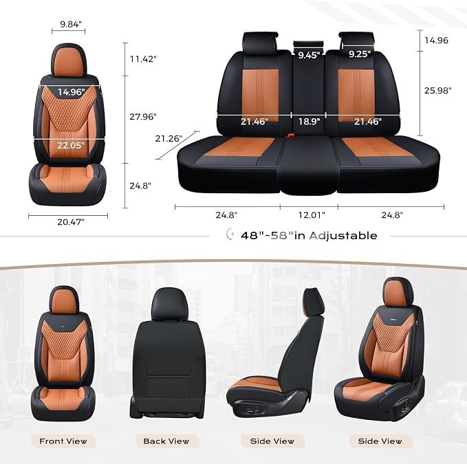 Coverado Car Seat Covers Full Set, Front Seat Covers with Lumbar Support and Back Seat Cover Waterproof Leather Automotive Seat Cover, Universal Car Interior Protectors Cushion for Most Cars - Image 7