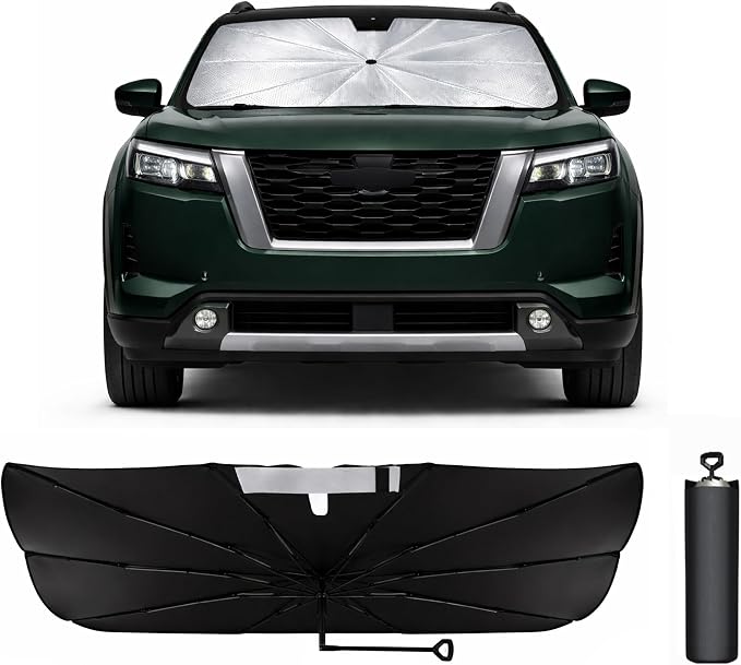 Car Windshield Sun Shade Umbrella for Nissan Pathfinder 2022-2026 | 2026 Upgraded,Custom-Fit Umbrella Sunshade,Easy Install,UV Protection & Heat Reflective,Keep Interior Cooler with Storage Bag by Unknown