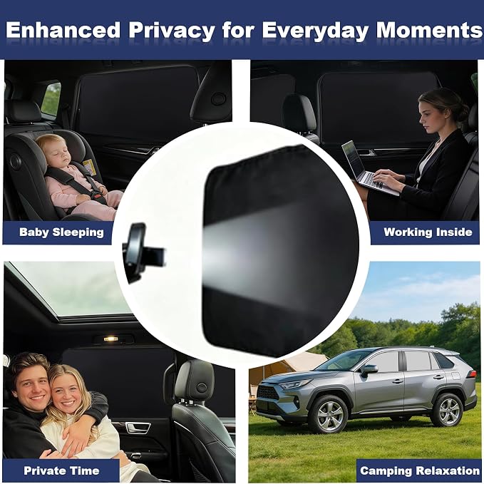 XCBYT Magnetic Car Window Shades for Side Window, 100% Blackout Privacy | 4-Pack Heat & UV protection reflective cooling for camping and work break. Fits iron frames only, measure first - Image 3