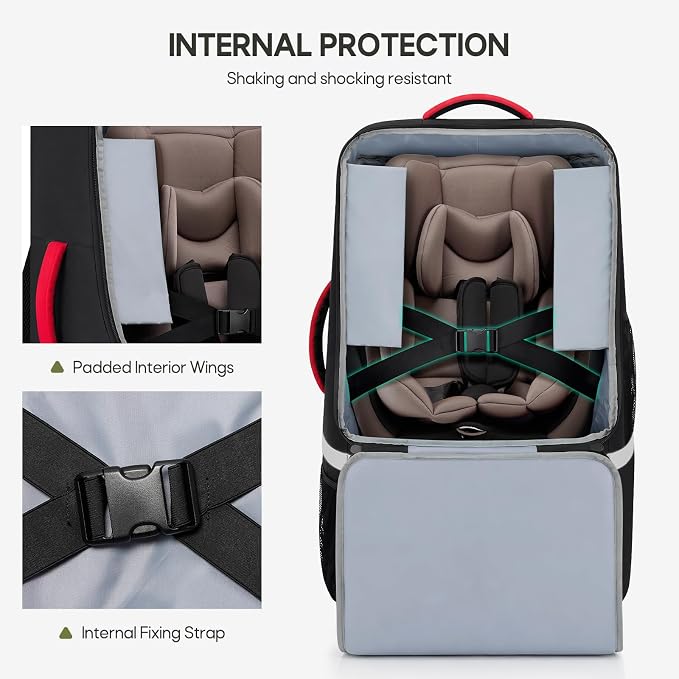 RAINSMORE Padded Car Seat Travel Bag for Airplane with Spinner Wheels | Heavy Duty Carseat Backpack for Air Travel Large Rolling Airport Gate Check Bags Fits Baby Car Seats & Boosters - Image 5