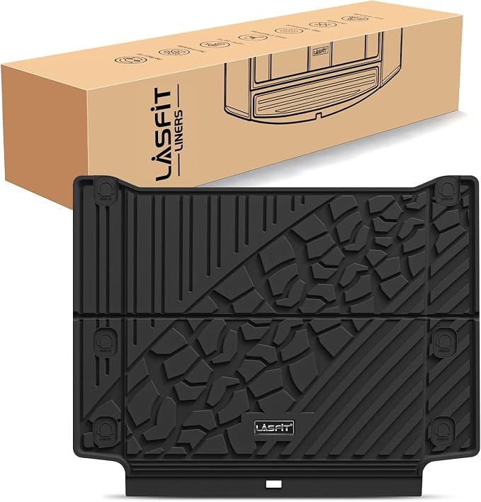 LASFIT Cargo Mat for Jeep Wrangler 4XE 2021-2025 4 Doors with Subwoofer | Plug-in Hybrid EV-Gas (PHEV), All Weather, TPE, Custom Fit, Trunk Mat, Cargo Liner, Black by LASFIT