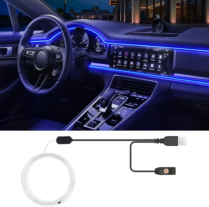 USB Car LED Lights, Interior Car Lights Strip 7 Colors Ambient Lighting with 118 inches Fiber Optic Music Sync Simple Installation EL Wire Lights (7 Colors/118 inches) by SAMGCHI