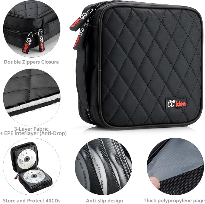 CCidea CD DVD Case Holder, Portable Disc Storage Wallet Binder, Multiple Capacity CD Organizer for Car Home Travel, Anti-Scratch Blu-Ray Game Disc Storage (Black) - Image 4