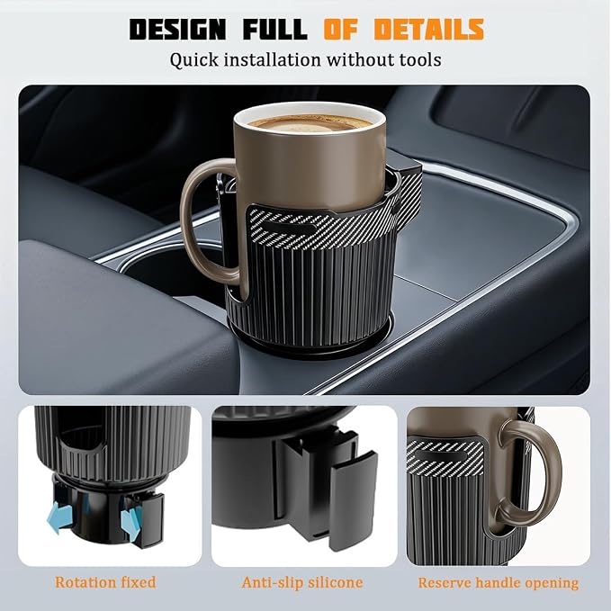 Car Cup Holder Expander, Vehicle Cup Holder Adapter with Adjustable Base, Auto Interior Cupholder Drink Extender Adapter for Most Coffee Mugs Bottles & Cups, Universal for Vehicles - Image 5