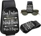 Leather Magnetic Sunglass Holder for Car Sun Visor, Cute Eyeglass Ticket Card Hanger Clip, Universal Auto Interior Accessories for SUV Pickup Truck, Motivation Quote by Unknown