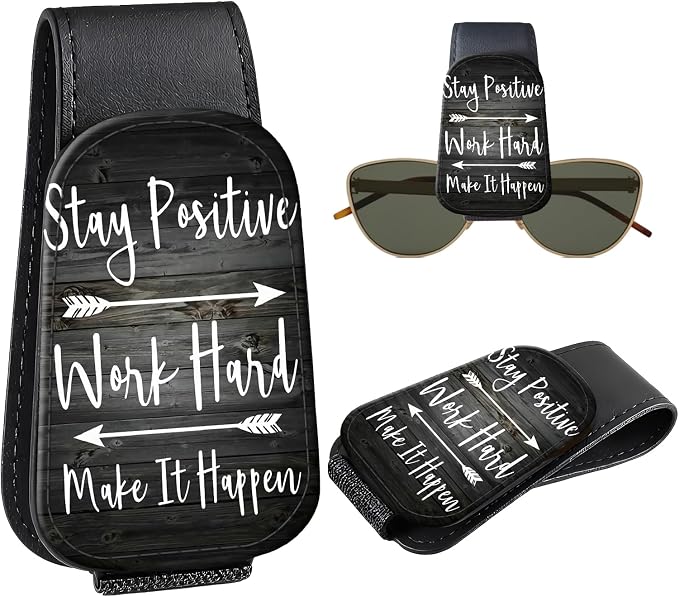 Leather Magnetic Sunglass Holder for Car Sun Visor, Cute Eyeglass Ticket Card Hanger Clip, Universal Auto Interior Accessories for SUV Pickup Truck, Motivation Quote by Unknown