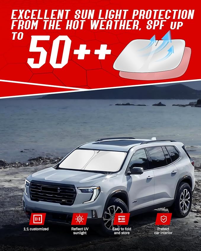 Custom Fit Windshield Sun Shade for GMC Acadia 2024-2025 2026 | Foldable, Easy to Install & Store, Full Coverage, 210T Reflective Fabric, Blocks 99% of UV Rays - Image 7