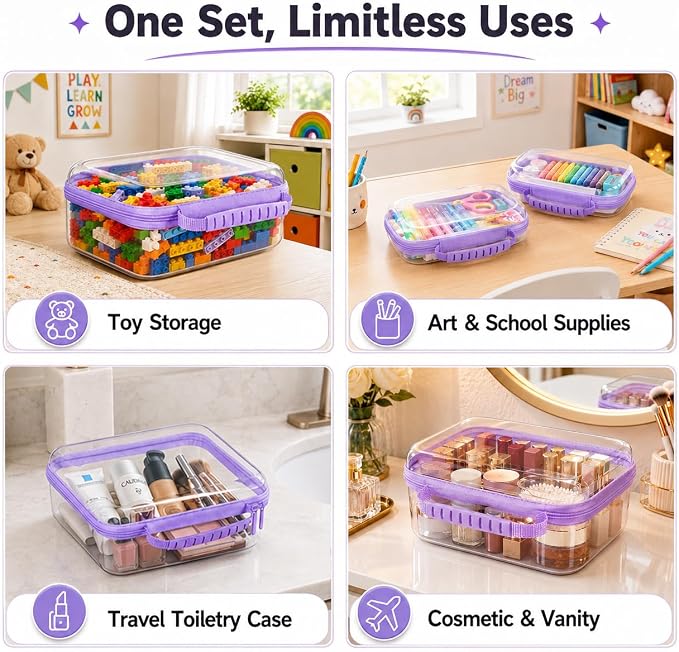 Clear Hard Shell Zipper Case 3PCS Set, 1.2mm PET Travel Organizer | Deep waterproof stackable storage pouches with handle. Heavy duty clear zipper bags for travel, makeup, toys and snacks - Image 6