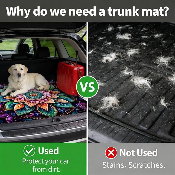 Car Trunk Mat for SUV, 29"x39" Colorful Mandala Cargo Liner Protector | All Weather Universal Cargo Liners for Dogs, Car Accessory for SUVs/Sedan/Wagons, Durable Non-Slip Washable Rear Cargo Mat - Image 4