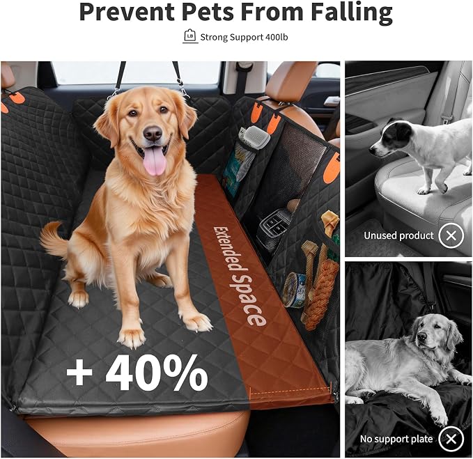 HOTEAGLE Pet Car Seat Cover with 3 Separate Hard Bottom Plates, Ideal for Car/SUV/Small Trucks, Back Seat Extender for Dogs Holds 400lbs, Black - Image 2