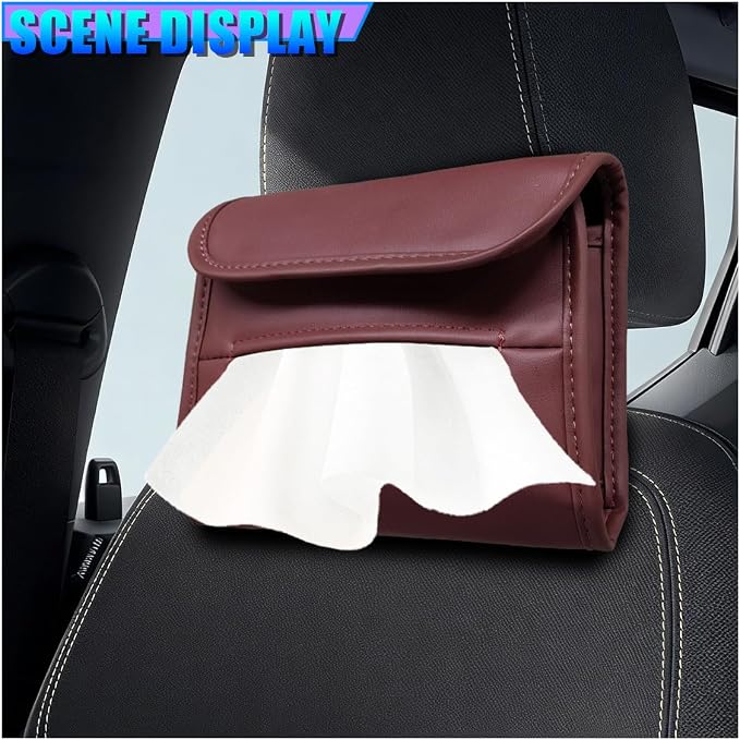 Craedli Car Tissue Holder for Seat Back, PU Leather Backseat Tissue Box Cover, Rectangular Auto Headrest Napkin Case Tissues Storage Organizer for Sedan RV Truck, Keep Car Tidy (Red) - Image 3