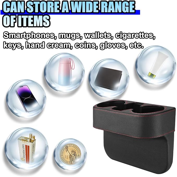 ZIMISI Car Cup Holder, Leather Front Console Gap Filler Organizer (Black) | Car Seat Gap Filler Storage Box, Multifunctional Car Cup Drink Holder, Coin Bucket, Cell Mobile Phone Holder - Image 4