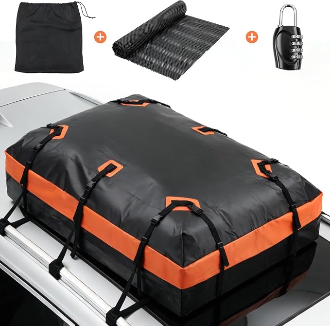 DUMOS Car Roof Bag Cargo Carrier Waterproof 20 Cubic Feet for All Vehicles | Rooftop Bag with Anti-Slip Mat, Combination Luggage Lock, Reinforced Straps & Door Hooks, Fit Vehicles with/without Roof Rack - Image 8
