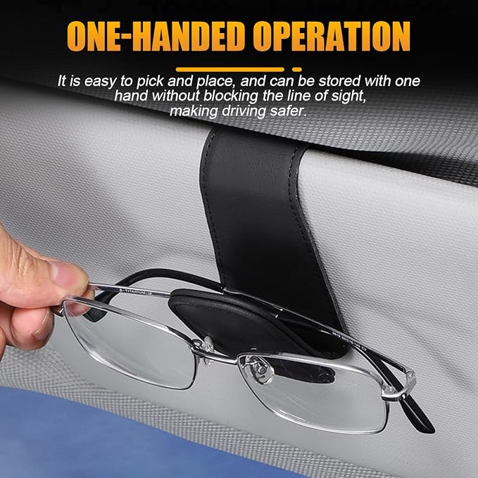 AICEL 2PCS Sunglasses Holders for Car Sun Visor, Carbon Fiber, Gray | Leather Eyeglasses Hanger Mounter, Magnetic Glasses Holder and Ticket Card Clip, Car Accessories, Universal Fit - Image 3
