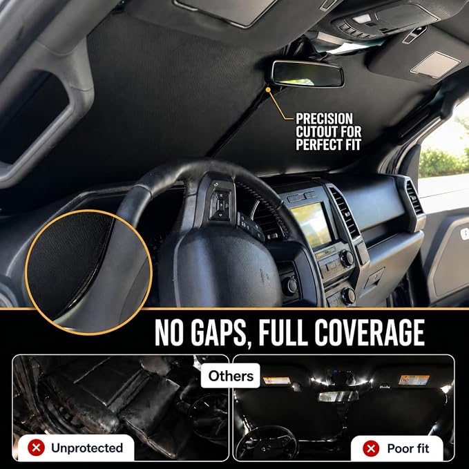 Zanch Custom Windshield Sun Shade for Toyota Tundra 2022-2026, 3D Scanned Fit Front Window Shade, 7-Layer Heavy-Duty UV & Heat Blocking Protection, Interior Cooling, Foldable Truck Accessories - Image 4