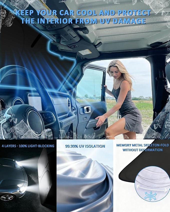 Windshield Sunshade for BMW X1 Sun Shade 2016-2022 xDrive/sDrive | Upgrade 4 Layers Custom Fit BMW X1 Car Window Shades Blocks UV Rays 240T Keep Cool Foldable Car Windshield Accessories - Image 3