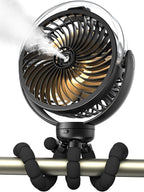 Misting Stroller Fan, 6000mAh Battery Operated Portable Fan with Light & 360° Pivoting, Personal Fans with Flexible Tripod for Baby, Office, Travel,Treadmill,Outdoors by Wavmill