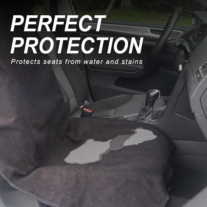 Sweat Towel Car Seat Cover Protector Front Seats for Gym Workout, Running, Swimming, Beach and Hiking, Waterproof Universal Seat Cover for Car, Trucks, Van & SUV (1, Pure Black, Front) - Image 3