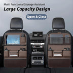 2 Pack Universal Foldable Car Backseat Organizer with Table Tray, Car Seat Back Protector with Touch Screen Phone Holder, Premium Leather Kick Mats with Storage Pockets Tissue Holder (Brown) - Image 2