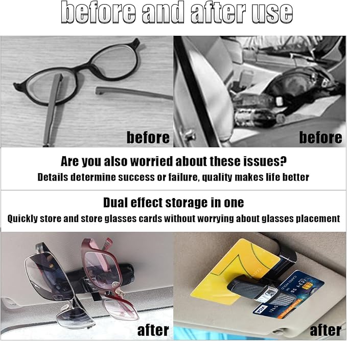 2PCS Glasses Holders for Car Sun Visor, Glasses Clip Organizer, Sunglasses Eyeglasses Mount with Ticket Card, Car Sun Visor Double-Ends Clip, 180 Degree Rotational Car Glasses Holder - Image 5