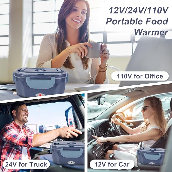 SOHIDA 1.5L Electric Lunch Box Food Heater, 80W Heated Lunch Box (Purple) | Portable Warmer for Car/Truck/Work, 12V/24V/110V Lonchera Eléctrica Portátil, Suitable for Ideal Driver/Work/Gift - Image 3