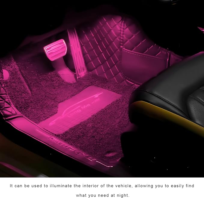 Car Interior LED Lights, 5V 3W Bright Ambient Light Vehicle Under Dash Neon Lamp with USB Port, 4 in 1 Atmosphere Lights Interior Decorative Lamps for Most Vehicles (Pink) - Image 3