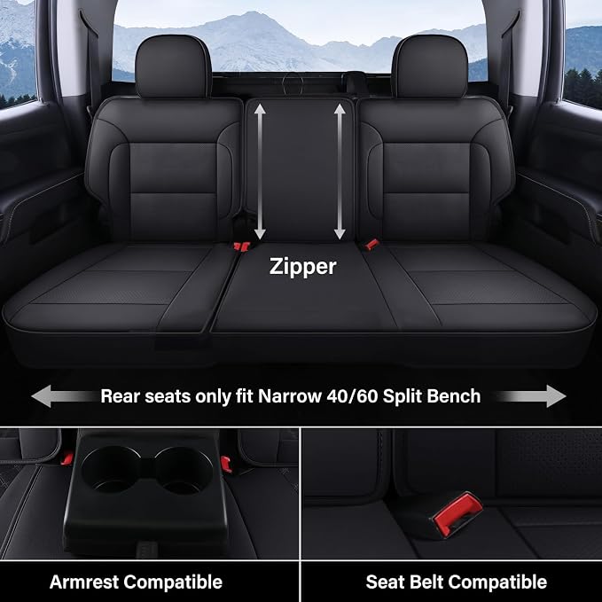 Coverado Full Set Seat Covers Faux Leather(Black) Easy Install,Waterproof, Custom Fit Chevy Silverado/GMC Sierra (2007-2013/2019-2025 1500; 2020-2025 2500HD/3500HD) Crew/Double/Extended Cab - Image 2